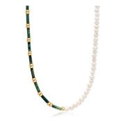Beaded Necklace with Freshwater Pearls and Green Jade Nialaya , Green ...