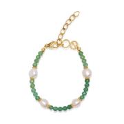 Women's Beaded Bracelet with Pearl and Green Aventurine Nialaya , Gree...