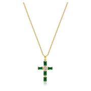 Women's Green CZ Cross Necklace Nialaya , Yellow , Dames