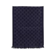 Marineblauwe GG Jacquard Zijden Pashmina Gucci , Blue , Dames