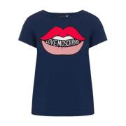 Grafische Lips T-Shirt met Moschino Logo Love Moschino , Blue , Dames