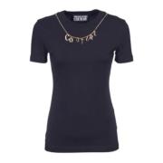 Zwarte katoenen T-shirt met afneembare logoketting Versace Jeans Coutu...