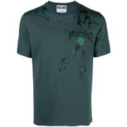 Groene T-shirts en Polos met Verfspat Detail Moschino , Green , Heren