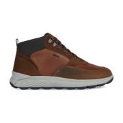 Bruin Leren Enkellaarsjes Geox , Brown , Heren