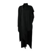 Zwarte Crepe Textuur Hoge Nek Jurk Taller Marmo , Black , Dames