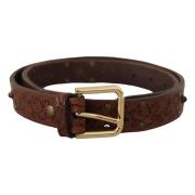 Bloemen Studs Metalen Gesp Riem Dolce & Gabbana , Brown , Heren