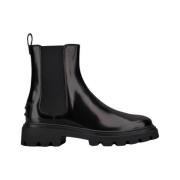 Zwarte Leren Chelsea Boot met Rubberen Tankzool Tod's , Black , Dames