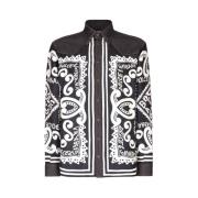 Grafische Print Denim-Trim Overhemd Dolce & Gabbana , Black , Heren