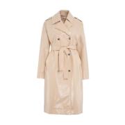 Dubbelrijige eco-lederen trenchcoat Liu Jo , Beige , Dames