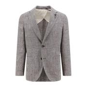 Linnen Blend Prince of Wales Blazer Lardini , Gray , Heren