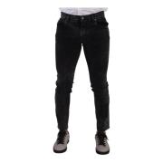 Skinny Denim Jeans met Logo Details Dolce & Gabbana , Black , Heren