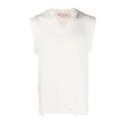 Witte V-Hals Trui met Scheurdetails Marni , White , Heren