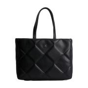 Zwarte Quilt Tote Tas met Logo Calvin Klein , Black , Dames