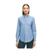 Blauw Non-Iron Stretch Supima Katoenen Overhemd met Button-Down Kraag ...