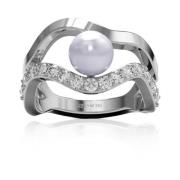 Elegante Parel Zirkonia Zilveren Ring Sif Jakobs Jewellery , Gray , Da...