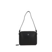 Zwarte leren handtas met logo plaatje Courrèges , Black , Dames