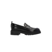 Zwarte leren platte schoenen Sergio Rossi , Black , Dames