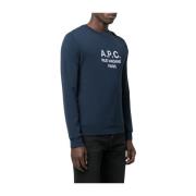 Blauwe Katoenen Trui met Geborduurd Logo A.p.c. , Blue , Heren