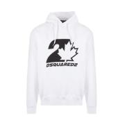 Witte Hoodie met Leaf Logo Print Dsquared2 , White , Heren