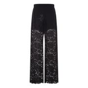 Zwarte Kanten Stretch Wijde Pijpen Broek Dolce & Gabbana , Black , Dam...