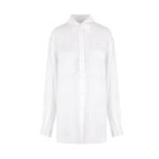 Losvallende Zijden Satijnen Jacquard Overhemd Burberry , White , Dames