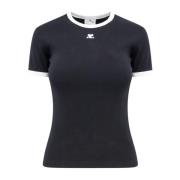 Zwart Crew-neck T-shirt met Geborduurd Logo Courrèges , Black , Dames