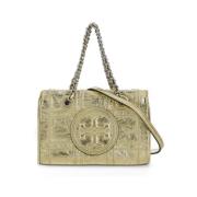 Gouden pebbled leren winkeltas met kettinghandvatten Tory Burch , Beig...