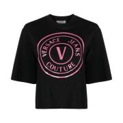 Zwarte T-shirts Polos voor vrouwen Versace Jeans Couture , Black , Dam...