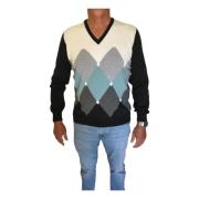 Contrast Diamond V-Hals Sweaters Gran Sasso , Black , Heren