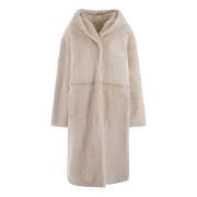 Shearling jas met capuchon en drukknoopsluiting Yves Salomon , Beige ,...