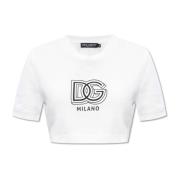 Crop T-shirt met logo Dolce & Gabbana , White , Dames