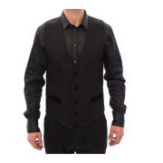 Zwarte Wol Zijden Jurk Vest Dolce & Gabbana , Black , Heren
