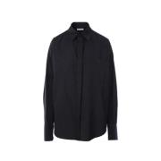 Zwarte Boxy Katoenen Poplin Shirt met Jacquard Logo Balenciaga , Black...