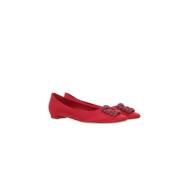 Rode zijden platte schoenen met juweelgesp Manolo Blahnik , Red , Dame...