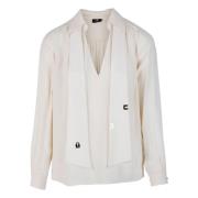 Elegante crèmekleurige blouse met V-hals en kraagdetails Elisabetta Fr...