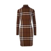 Bruine Tartan Aansluitende Jersey Jurk Burberry , Brown , Dames