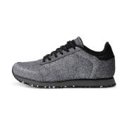 Glitter Sneaker met Visleer en Textiel Details Woden , Gray , Dames