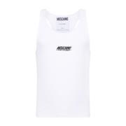 Witte T-shirts en Polos met Bronzen Detail Moschino , White , Heren