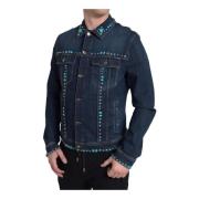 Turquoise Steen Denim Jack Dolce & Gabbana , Blue , Heren