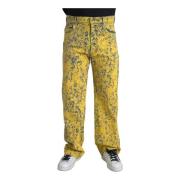 Gele Tie-Dye Straight Denim Jeans Dolce & Gabbana , Yellow , Heren