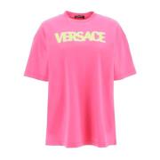 Roze Katoenen Logo Top voor Vrouwen Versace , Pink , Dames