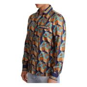 Prachtige Blauwe Zijden Shirt met Gouden Logo Dolce & Gabbana , Multic...