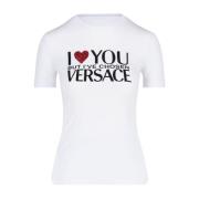 Stijlvol Wit Logo T-Shirt Versace , White , Dames