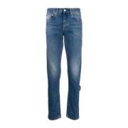 Blauwe Denim Jeans met Zijlogo Detail Off White , Blue , Heren