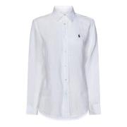 Witte Linnen Overhemd met Pony Borduursel Ralph Lauren , White , Dames
