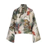 Zijden Overhemd met Jungle Print Roberto Cavalli , Multicolor , Dames