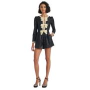 Midnight Tinsel Camille Bows Playsuit Saloni , Black , Dames
