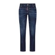 Indigo Blauwe Skinny Jeans met Kreukel Effect Dsquared2 , Blue , Dames