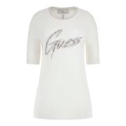 Elegante Logo Sweatertop voor dames Guess , Beige , Dames