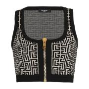 Gebreide crop top met monogram Balmain , Black , Dames